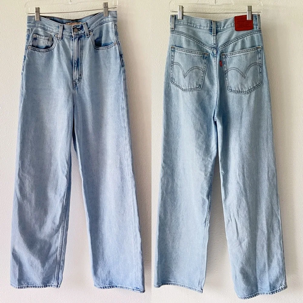 Levis Premium High Loose Light Wash Blue Wide Leg Jeans Size 27 - Picture 2 of 11